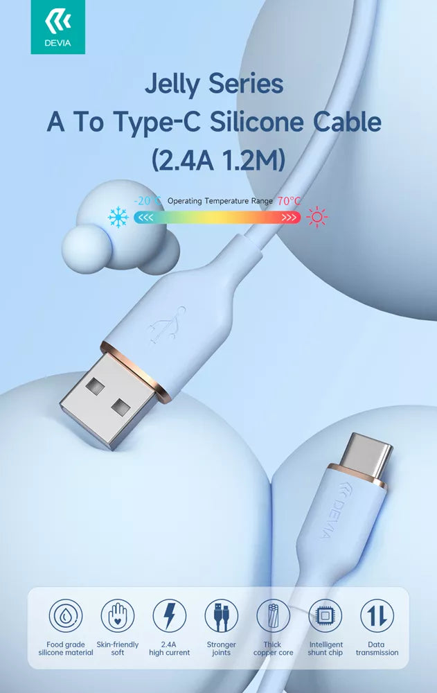 Devia - 1.2m (2.4A) USB to USB-C Silicone Cable - Black
