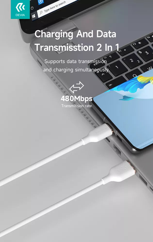 Devia - 1.2m (2.4A) USB to USB-C Silicone Cable - Black