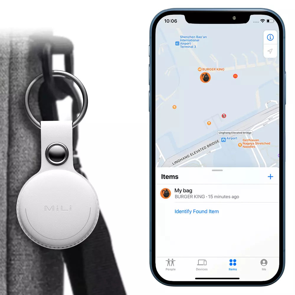 MiLi - MiTag MFI (Apple Approved) Find My Item Finder & PU Leather Keyring - White