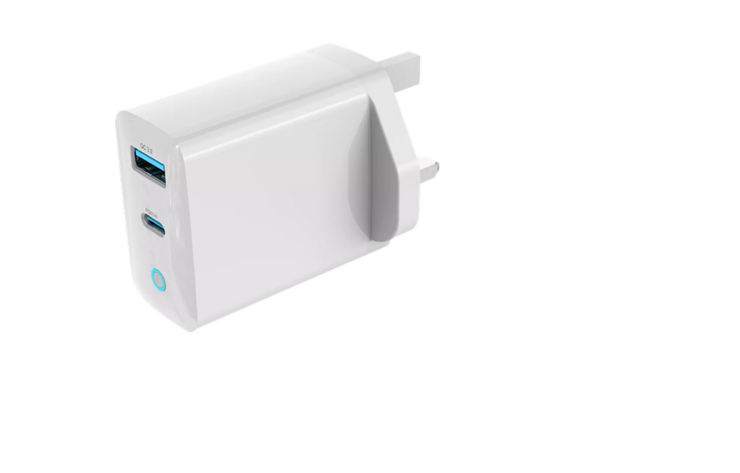 Devia - 65W GaN USB-C PD & QC4.0 3-Pin UK Mini Charging Plug - White