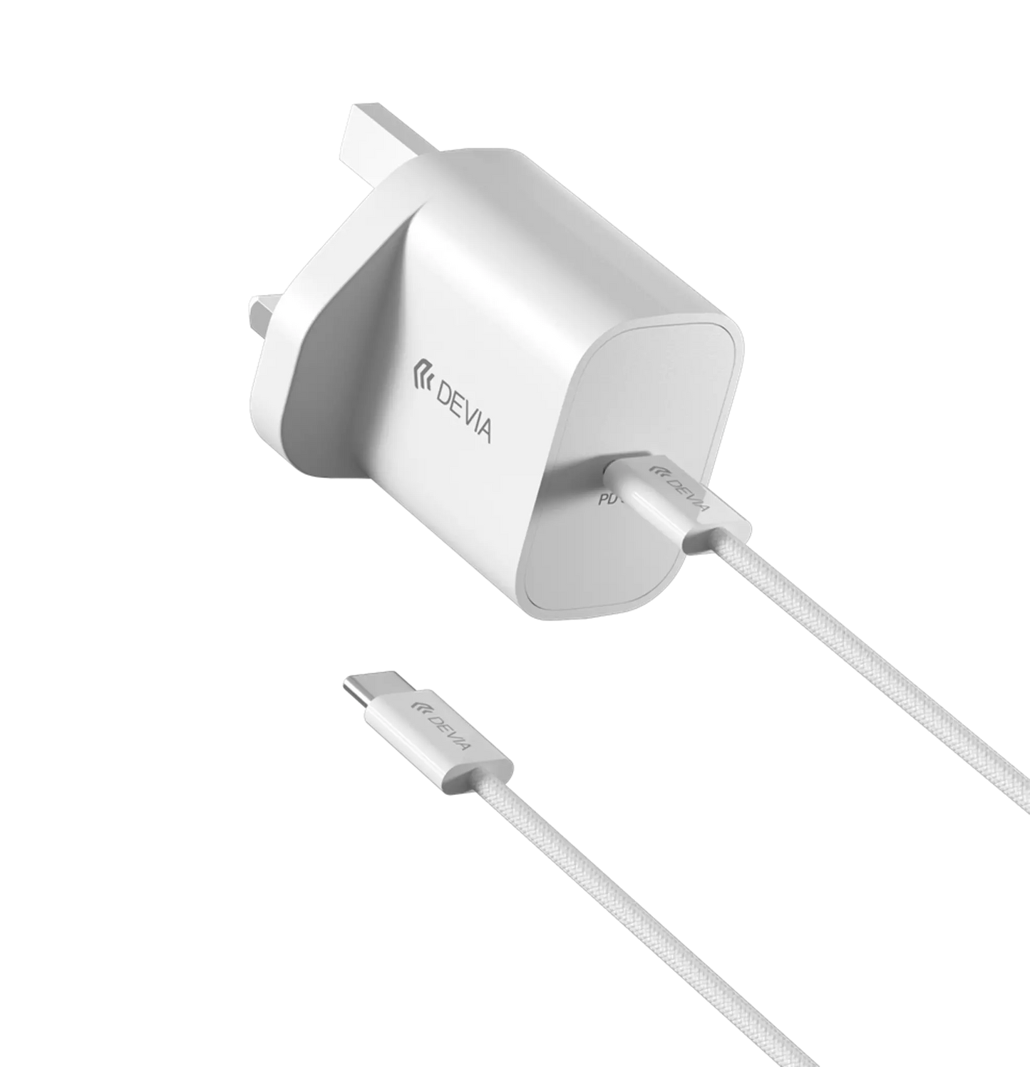 Devia - 30W GaN USB-C 3-Pin UK Charging Plug & 1.2m USB-C to USB-C Cable - White
