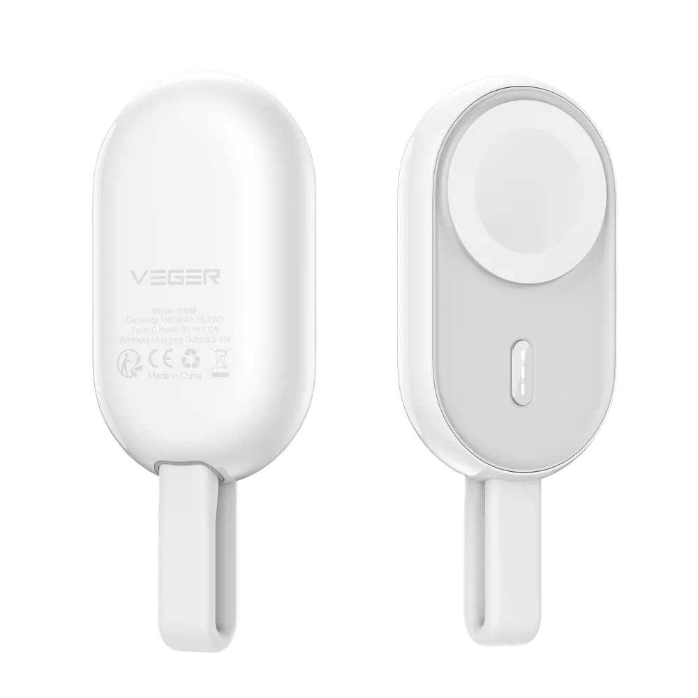 Veger - Pomme - 1,200mAh LED Indicator Pendant Ultra Portable Powerbank for Apple Watch - White