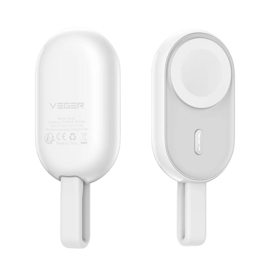 Veger - Pomme - 1,200mAh LED Indicator Pendant Ultra Portable Powerbank for Apple Watch - White