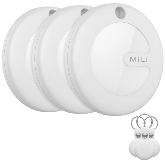 MiLi - Pack of 3 - MiTag MFI (Apple Approved) Find My Item Finder & PU Leather Keyring - White