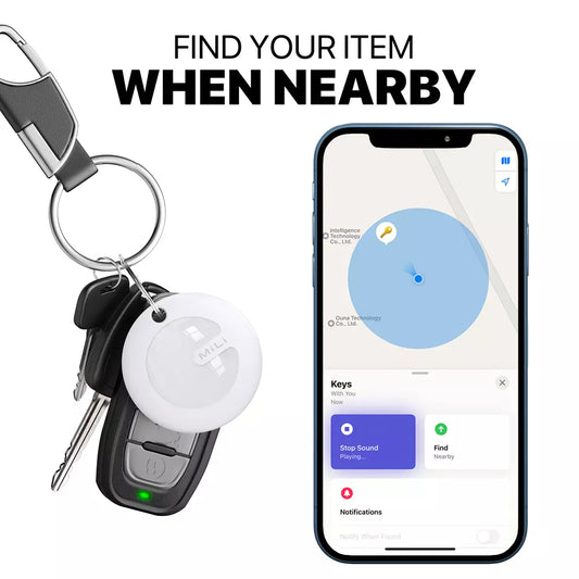 MiLi - Pack of 3 - MiTag MFI (Apple Approved) Find My Item Finder & PU Leather Keyring - White