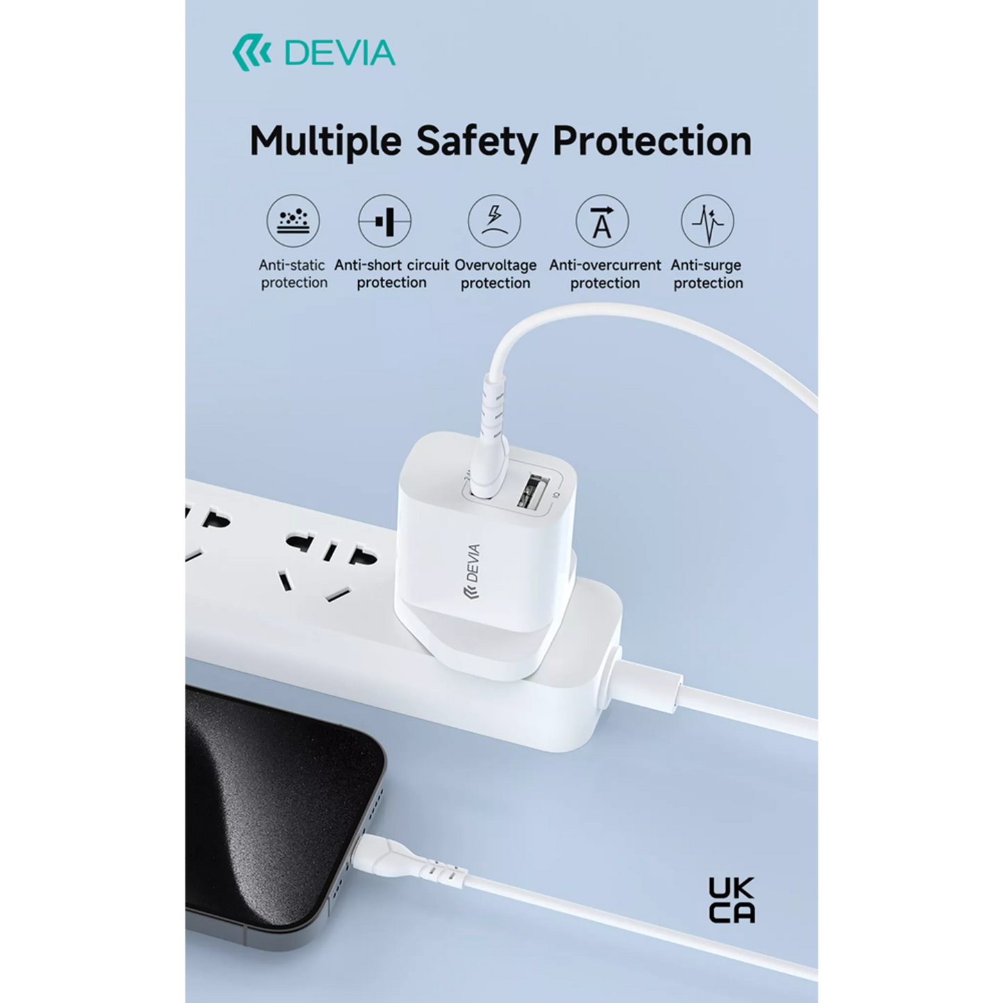 Devia - 2.4A Dual USB 3-Pin UK Charging Plug - White