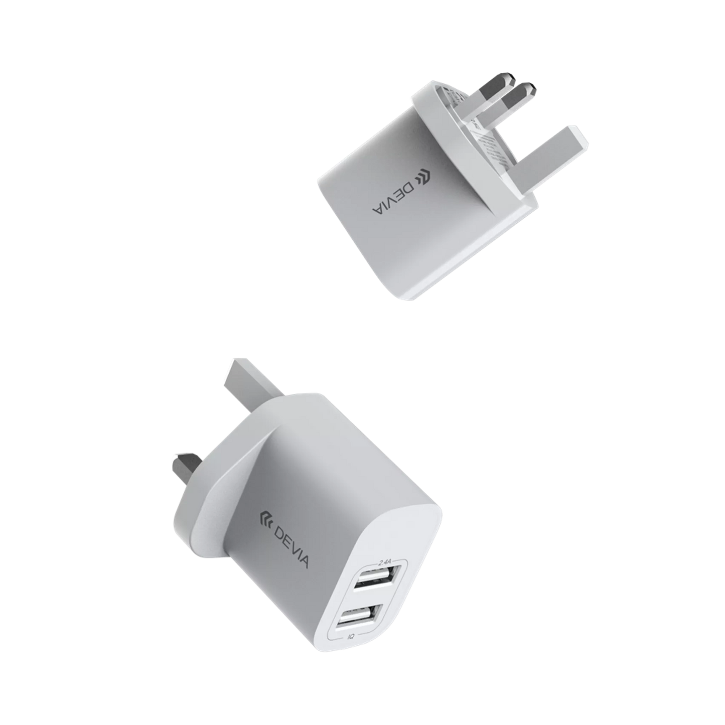 Devia - 2.4A Dual USB 3-Pin UK Charging Plug - White