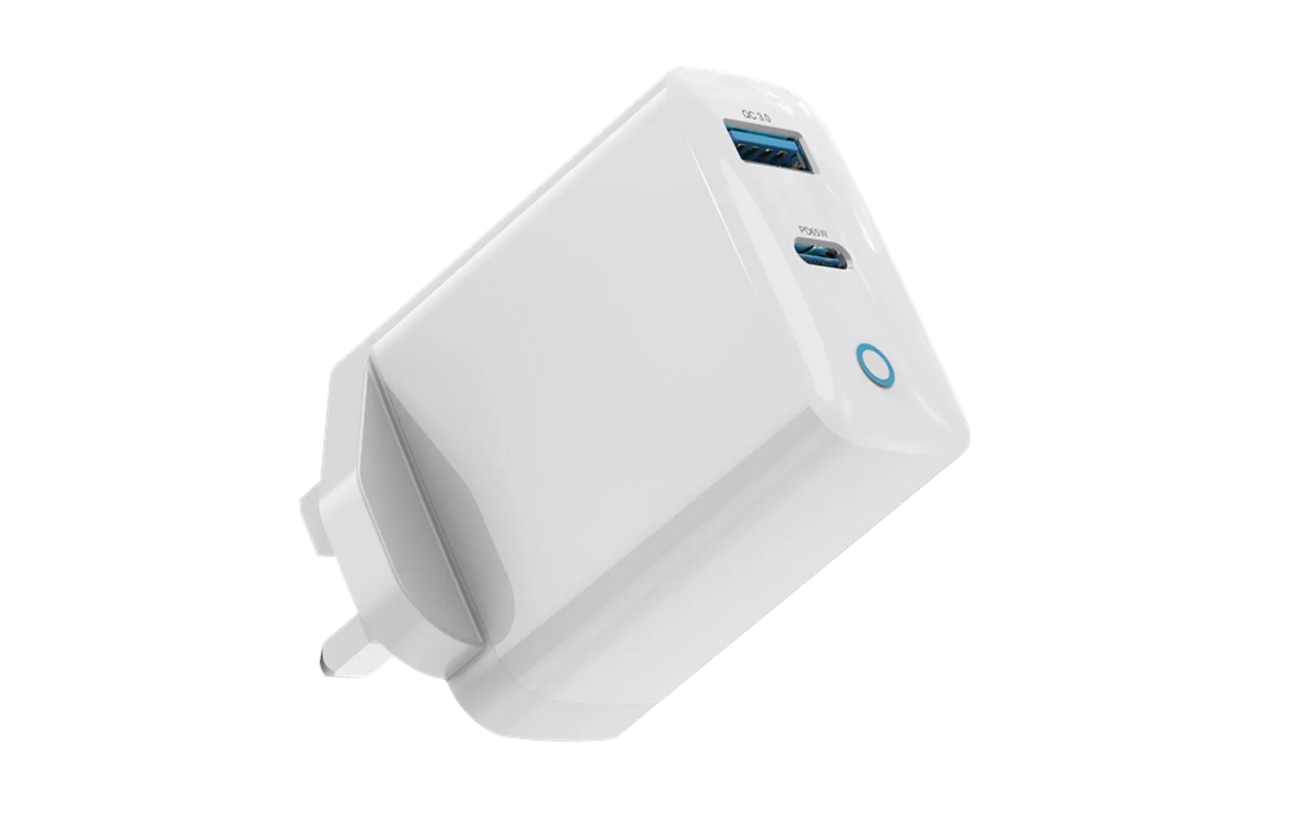 Devia - 65W GaN USB-C PD & QC4.0 3-Pin UK Mini Charging Plug - White