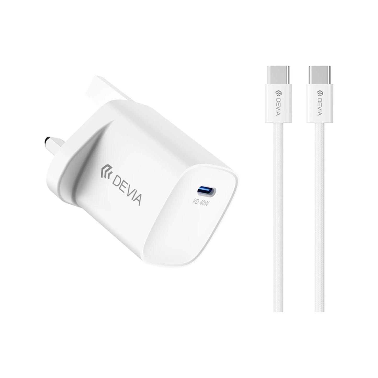 Devia - 40W Dynamic GaN (60W Max) USB-C Charging Plug & 1m (60W) Woven USB-C Cable - White