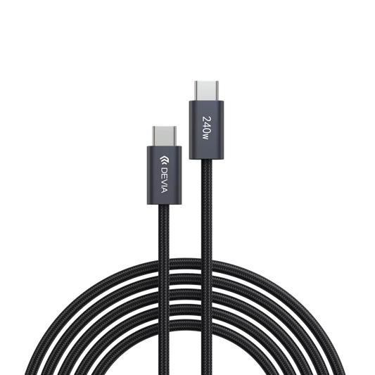 Devia - 2m (240W, 5A, 40GB/s & 8K 60hz) Power Delivery - USB-C to USB-C Mesh Armour Cable - Black