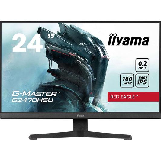 iiyama G-Master Red Eagle 24 Inch Gaming Monitor G2470HSU-B6, Full HD, 180Hz, 0.2ms, FreeSync, HDMI, Display Port, USB Hub, Speakers, Pivot, VESA