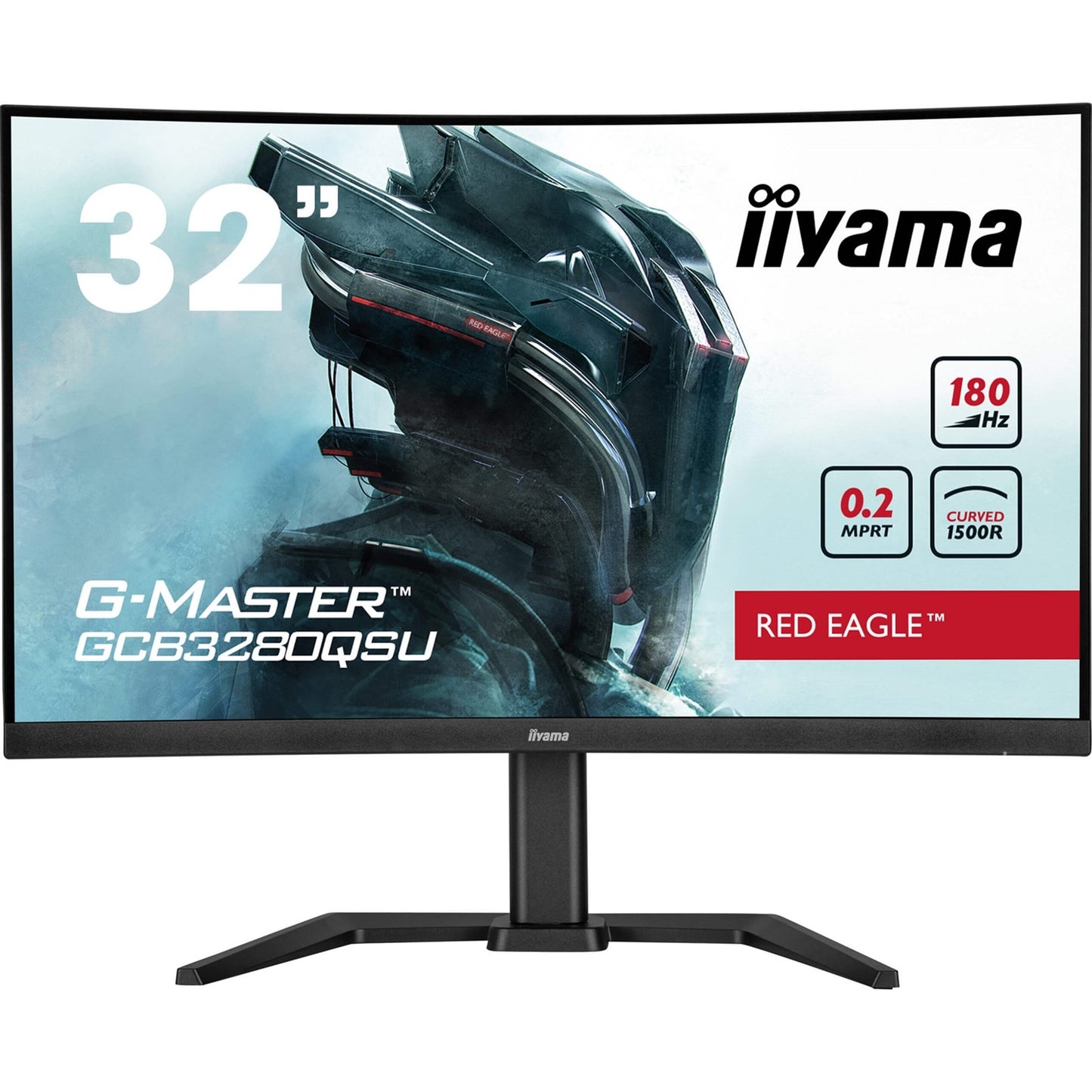iiyama G-Master GCB3280QSU-B2 Red Eagle 32 Inch Curved Gaming Monitor, Black, 2560x1440, 0.2ms, 180hz, FreeSync, HDMI, Display Port, USB Hub, Speakers, Int PSU, Height Adjustable, Swivel, VESA