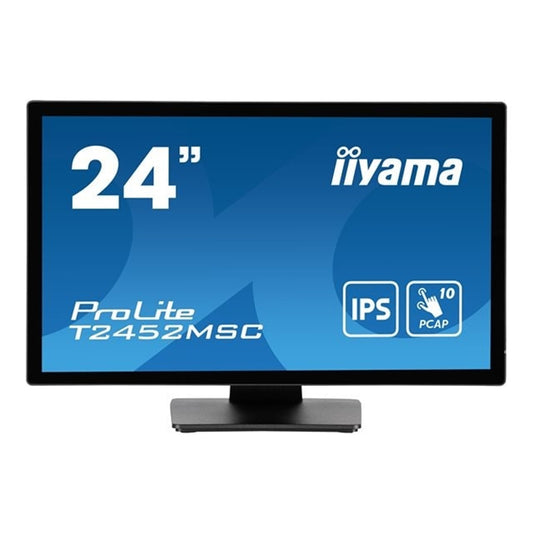 iiyama PROLITE T2452MSC-B1 24 inch IPS Touch Screen Monitor, Full HD, 5ms, USB Hubx2, HDMI, DisplayPort, 60Hz, Speakers, Black, ACR, Internal PSU