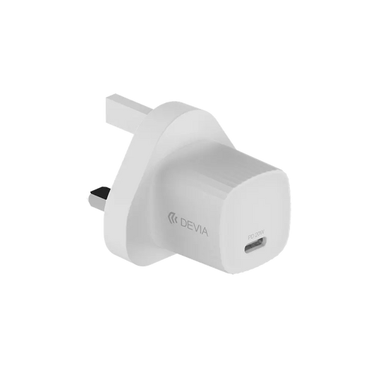 Devia - 20W GaN Mini Type C Power Delivery 3-Pin UK Charging Plug - White
