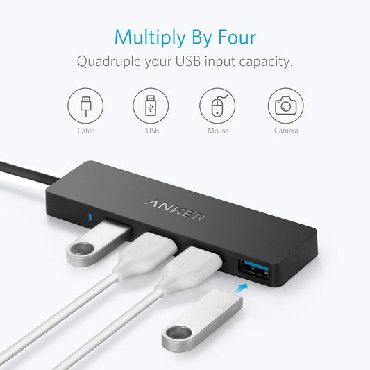 Anker 4-Port USB 3.0 Ultra Slim Data Hub for Macbook, Mac Pro/mini, iMac, Surface Pro, XPS, Notebook PC, USB Flash Drives, Mobile HDD, and More