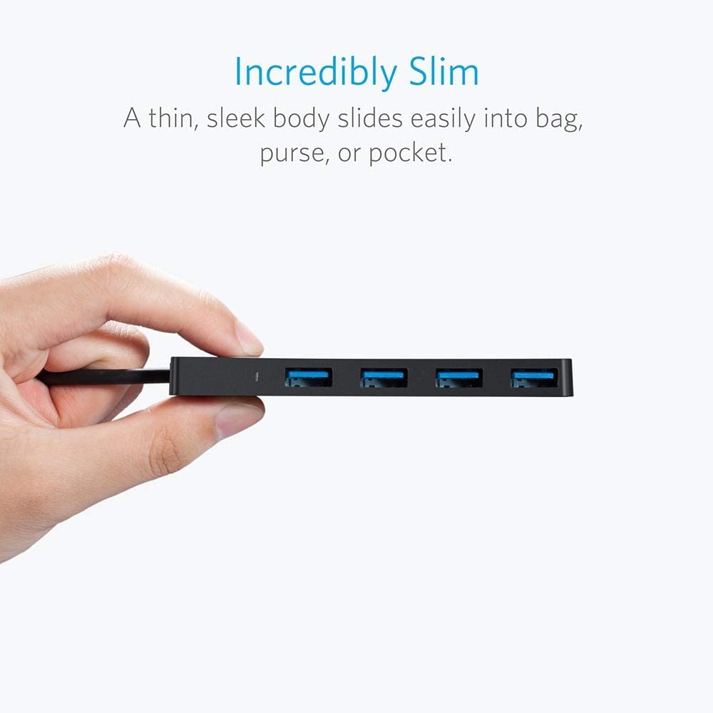 Anker 4-Port USB 3.0 Ultra Slim Data Hub for Macbook, Mac Pro/mini, iMac, Surface Pro, XPS, Notebook PC, USB Flash Drives, Mobile HDD, and More