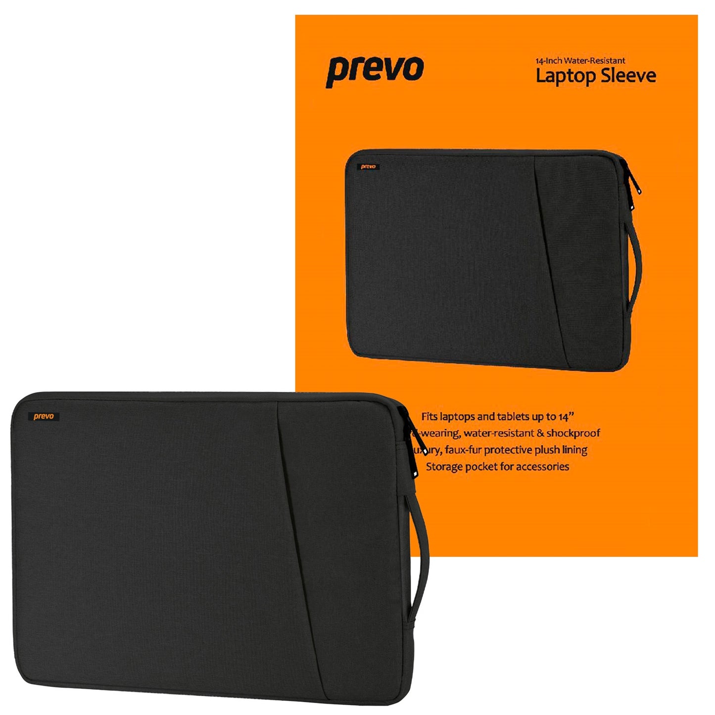 Prevo 15.6 Inch Laptop Sleeve, Side Pocket, Cushioned Lining, Black