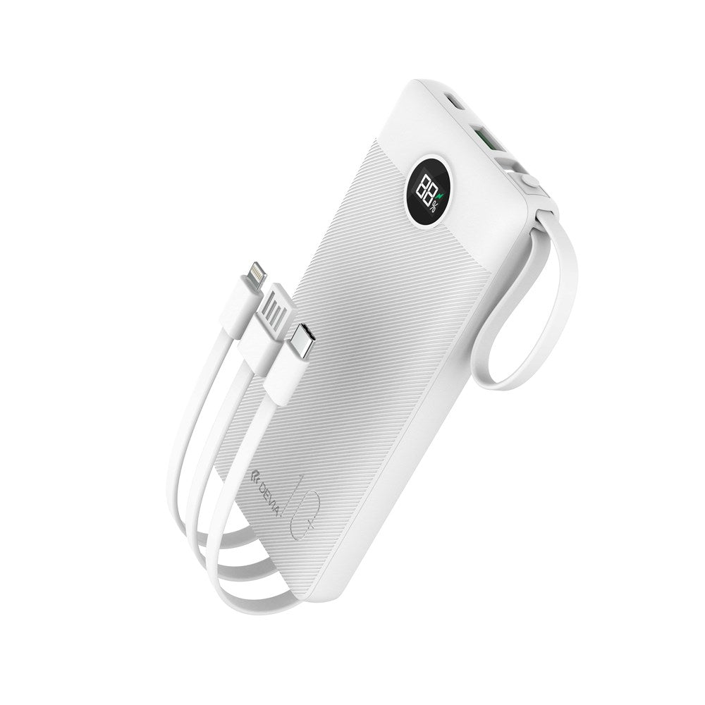 10,000mAh 22.5W PD Powerbank & USB, Lightning, MicroUSB & Type C Cable - Black- Devia