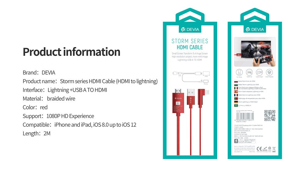 Devia - 2m 1080p HDMI to Apple Lightning and USB Cables - Black
