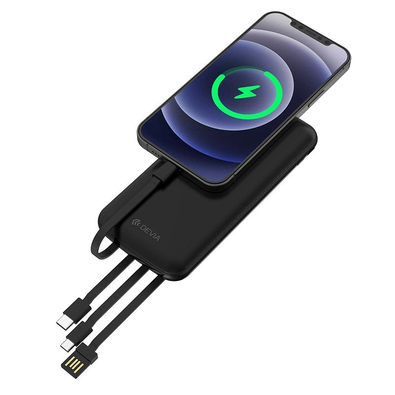 Devia - 10,000mAh Powerbank & USB, Lightning, MicroUSB & Type C Cable - Black