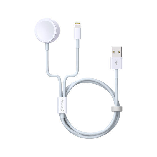 Devia - 1m (2.1A) USB to Magnetic Cables for Apple Watch & Non-MFI Lightning Cables - White