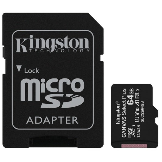 Kingston - Canvas Select Plus - MicroSD Class 10 Memory Card & SD Adapter - 64GB