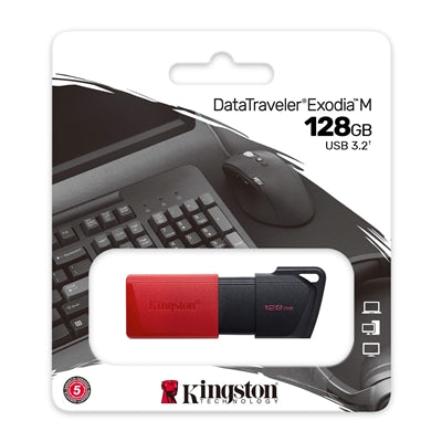 Kingston DataTraveler ExodiaM DTXM/128GB USB Flash Drive, 128GB, USB 3.2, Red / Black, Moving Cap Design