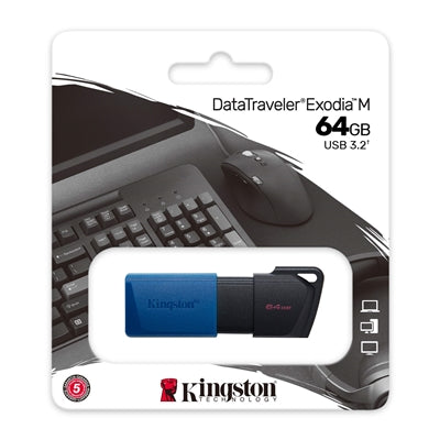 Kingston DataTraveler ExodiaM DTXM/64GB USB Flash Drive, 64GB, USB 3.2, Blue / Black, Moving Cap Design
