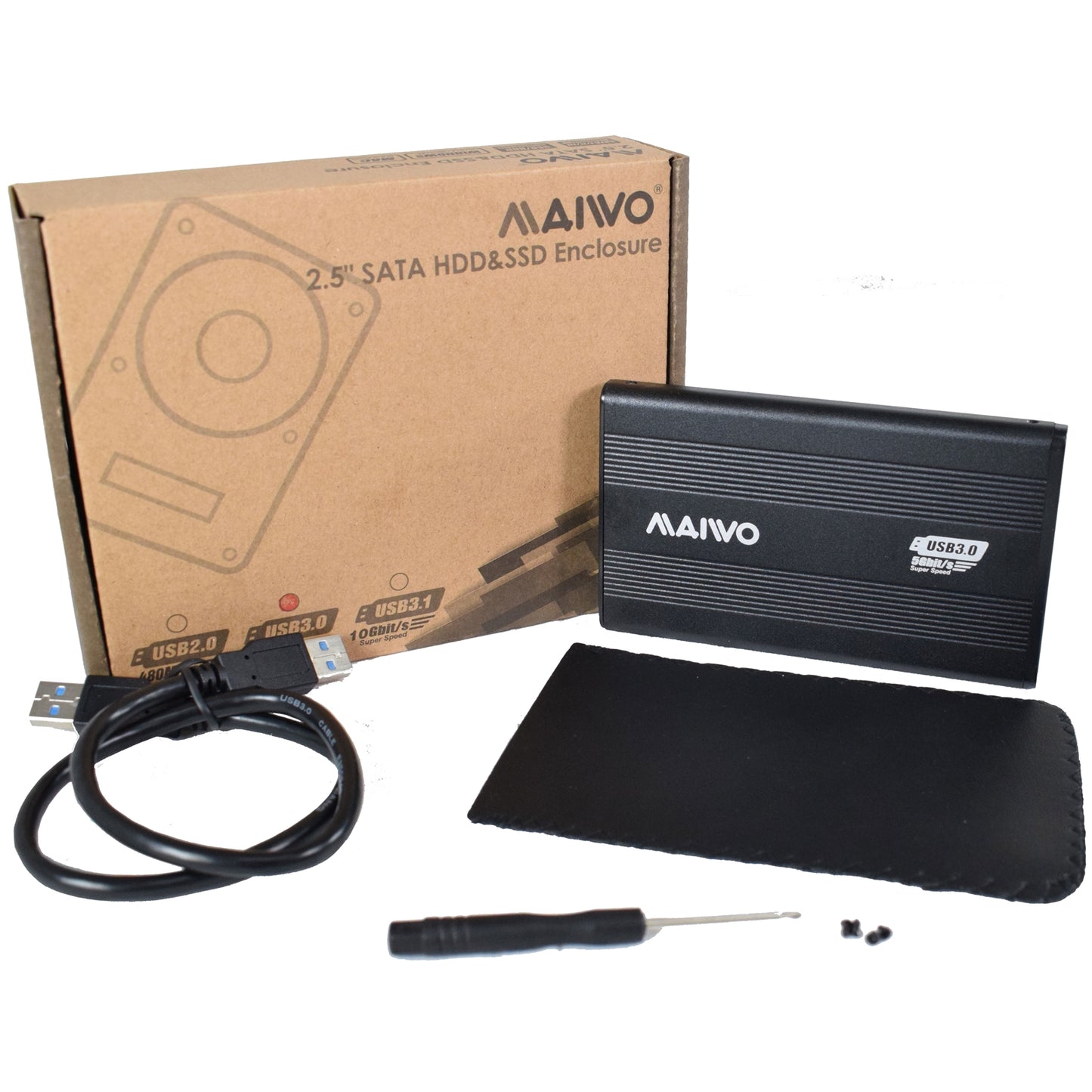 Maiwo 2.5 Inch External Hard Drive Enclosure, USB 3.0, 5Gbps, Black, For SATA III HDD/SSD