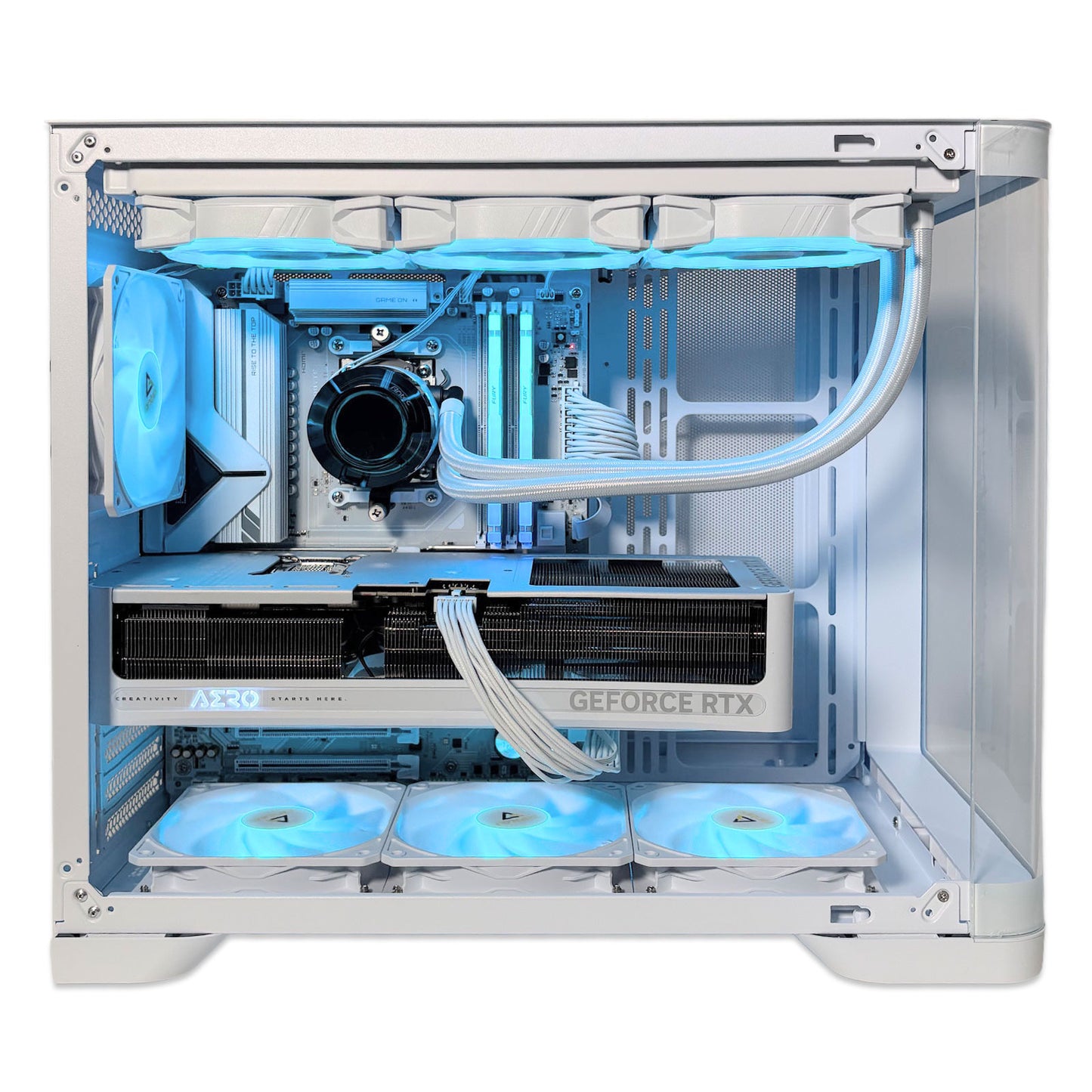 AMD Ryzen 7 5.00GHz RTX 5070Ti Pure White Performance Gaming PC with Curved Glass Chassis, 32GB RGB DDR5, 2TB NVMe, 360mm RGB Liquid Cooler & Windows 11 Home