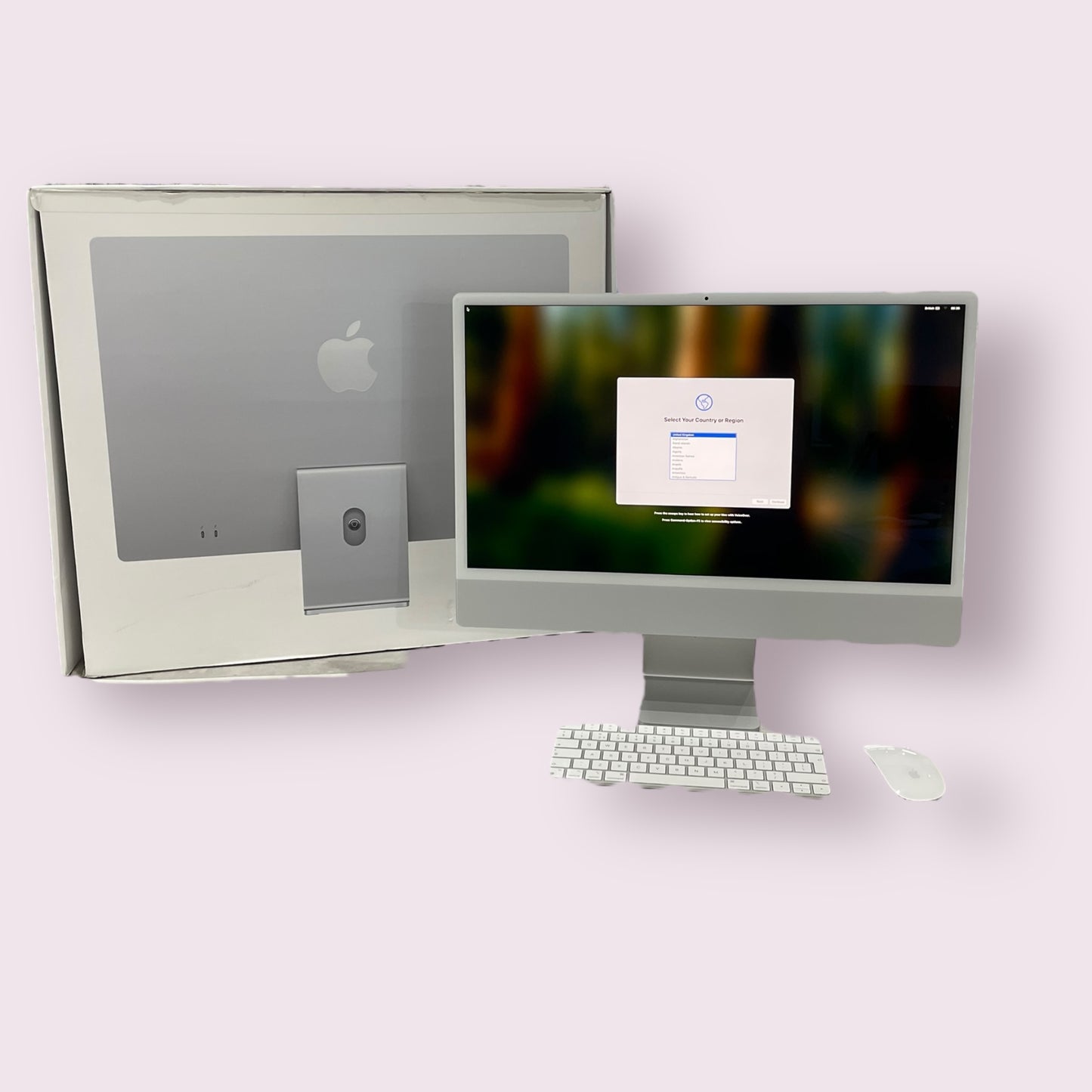 Apple iMac 24" 2021 M1 8 Core CPU, 7 Core GPU, 8GB RAM, 256GB SSD - Silver - Boxed With Mouse and Keyboard - Grade A