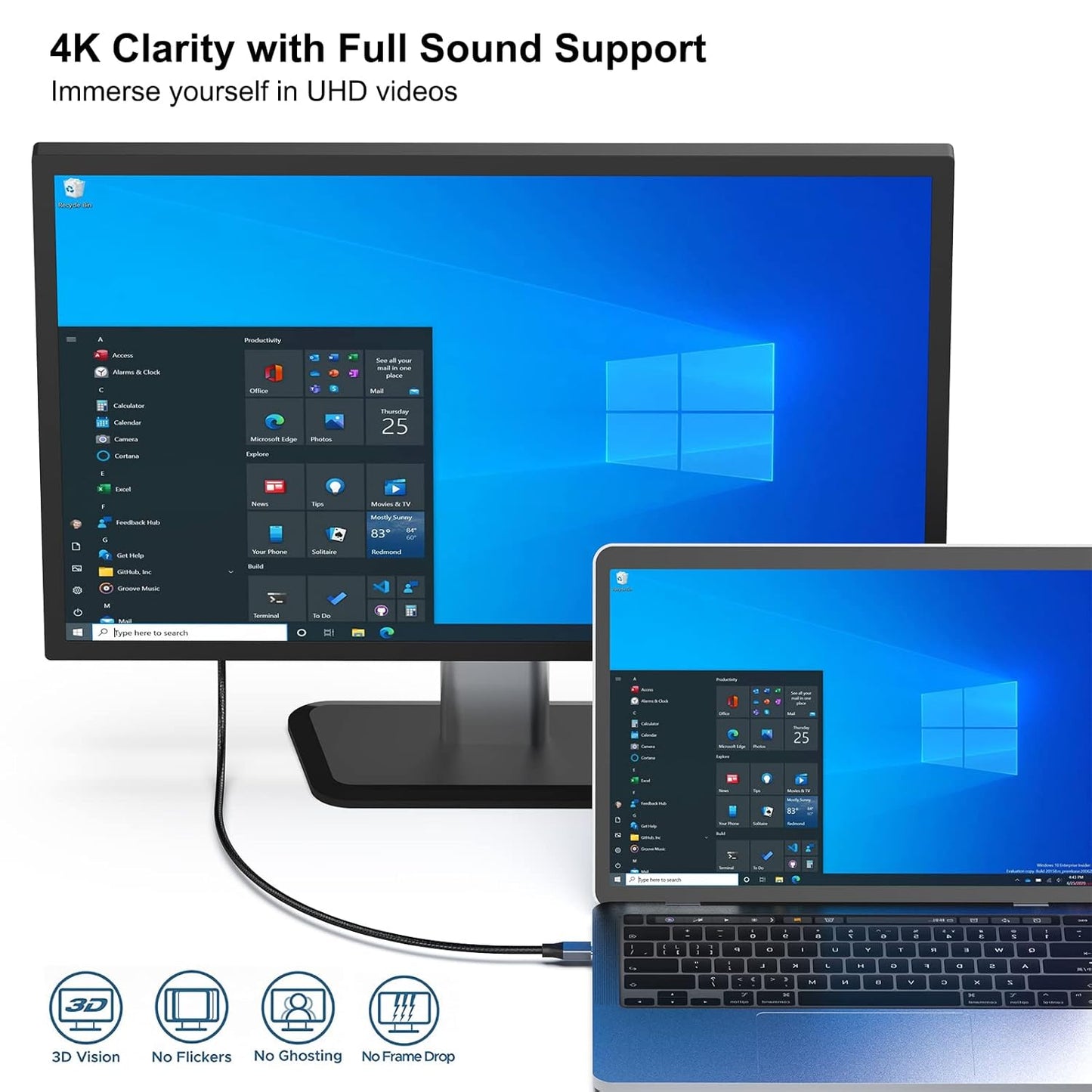 USB C to DisplayPort Cable, BENFEI 4K@60Hz UHD 1.8M Cable Thunderbolt 3 to DP Display Port Adapter Male to Male Cord [Gold-Plated Connector & Aluminum Shell & Nylon Braided]