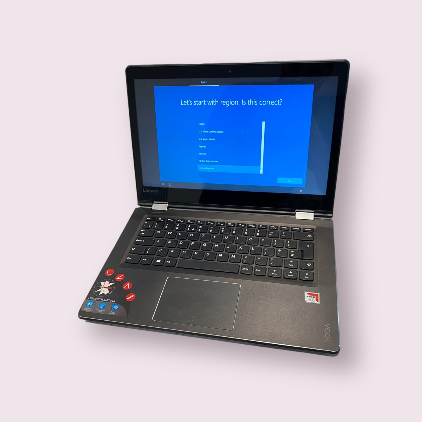 Lenovo Yoga 510-14AST 80S9 14" Touch screen Windows 10 Laptop AMD A6-9210, 480GB SSD, 8GB DDR4 Ram - Grade B