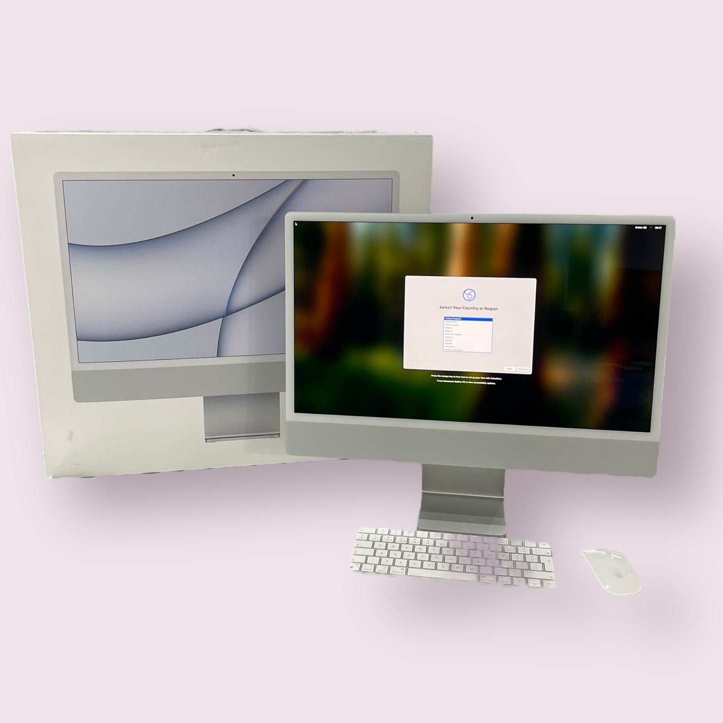 Apple iMac 24" 2021 M1 8 Core CPU, 7 Core GPU, 8GB RAM, 256GB SSD - Silver - Boxed With Mouse and Keyboard - Grade A