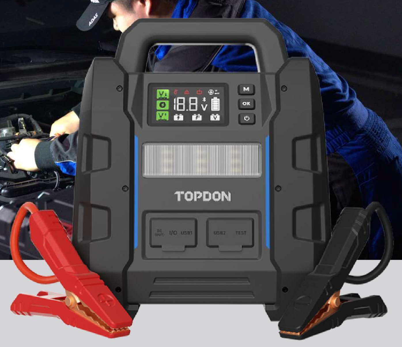 Topdon V4500Plus Car Battery Charger Jump Starter Battery Tester Tool Power Bank