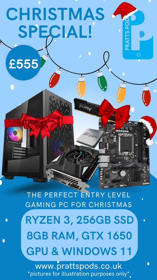 LOW END Brand New Custom Built Gaming PC, Ryzen 3 @ 3.8GHz, 8GB RAM, 256GB SSD, GTX1650, Windows 11 Home