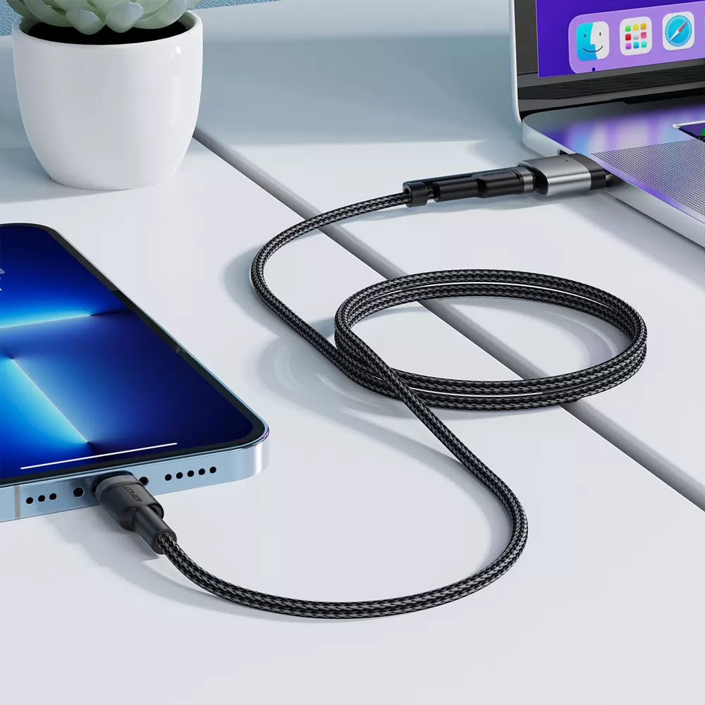 Acefast - 2 in 1 Cable - 1.2m (240W) USB-C to USB-C & MagSafe 3 Braided Cable - Black