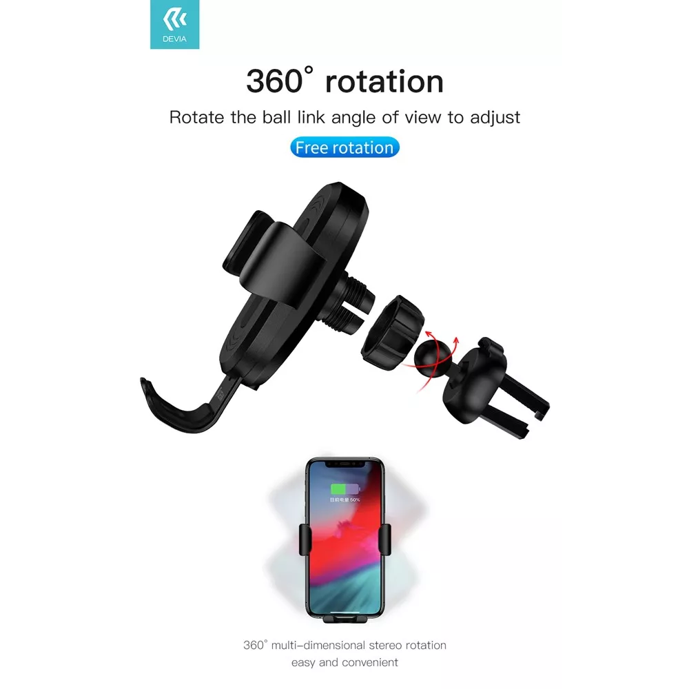 Devia - 10W Wireless Charging Gravity Sensor Air Vent Car Holder - Black