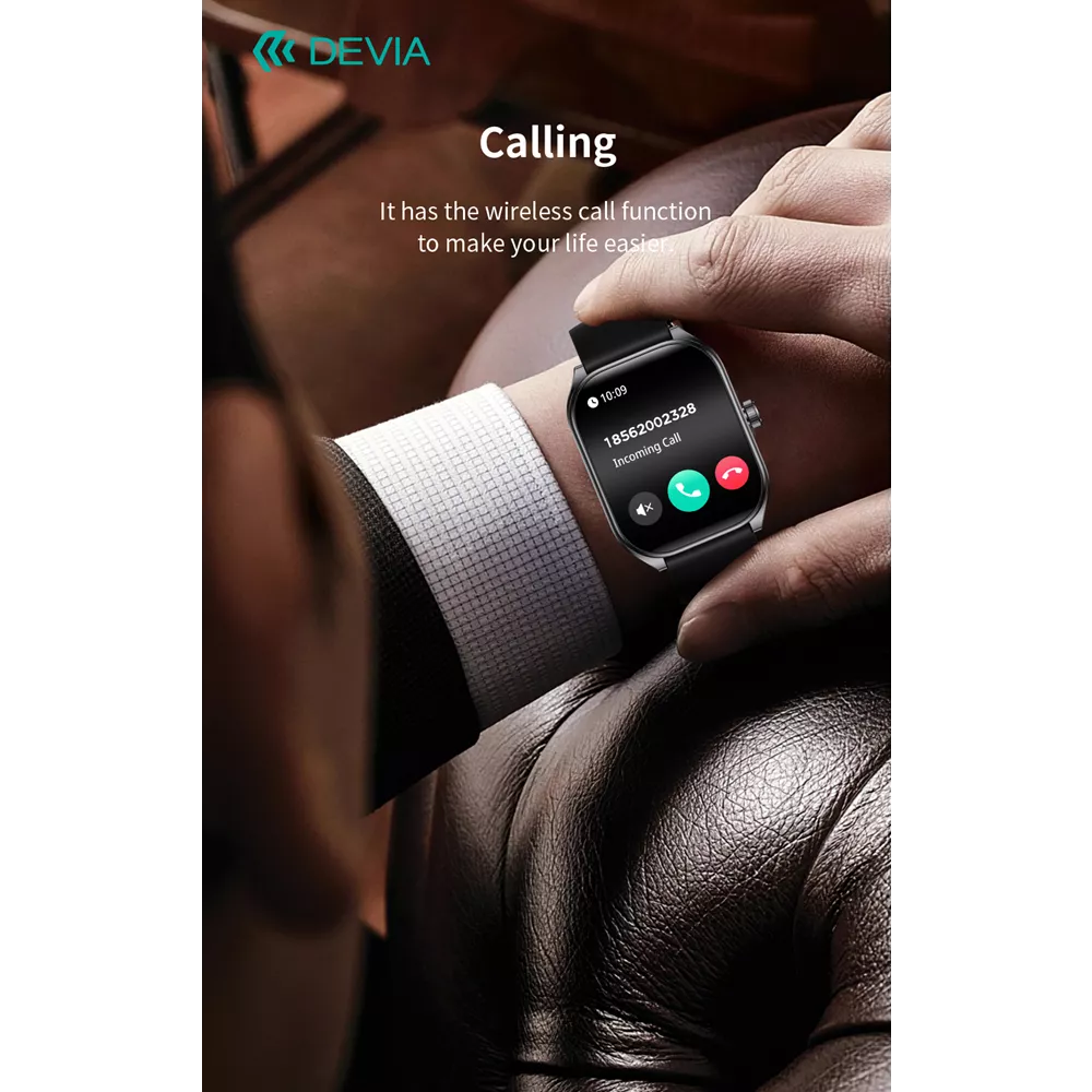 Devia - WT4 - Wireless Calling Bluetooth Waterproof SmartWatch - Black