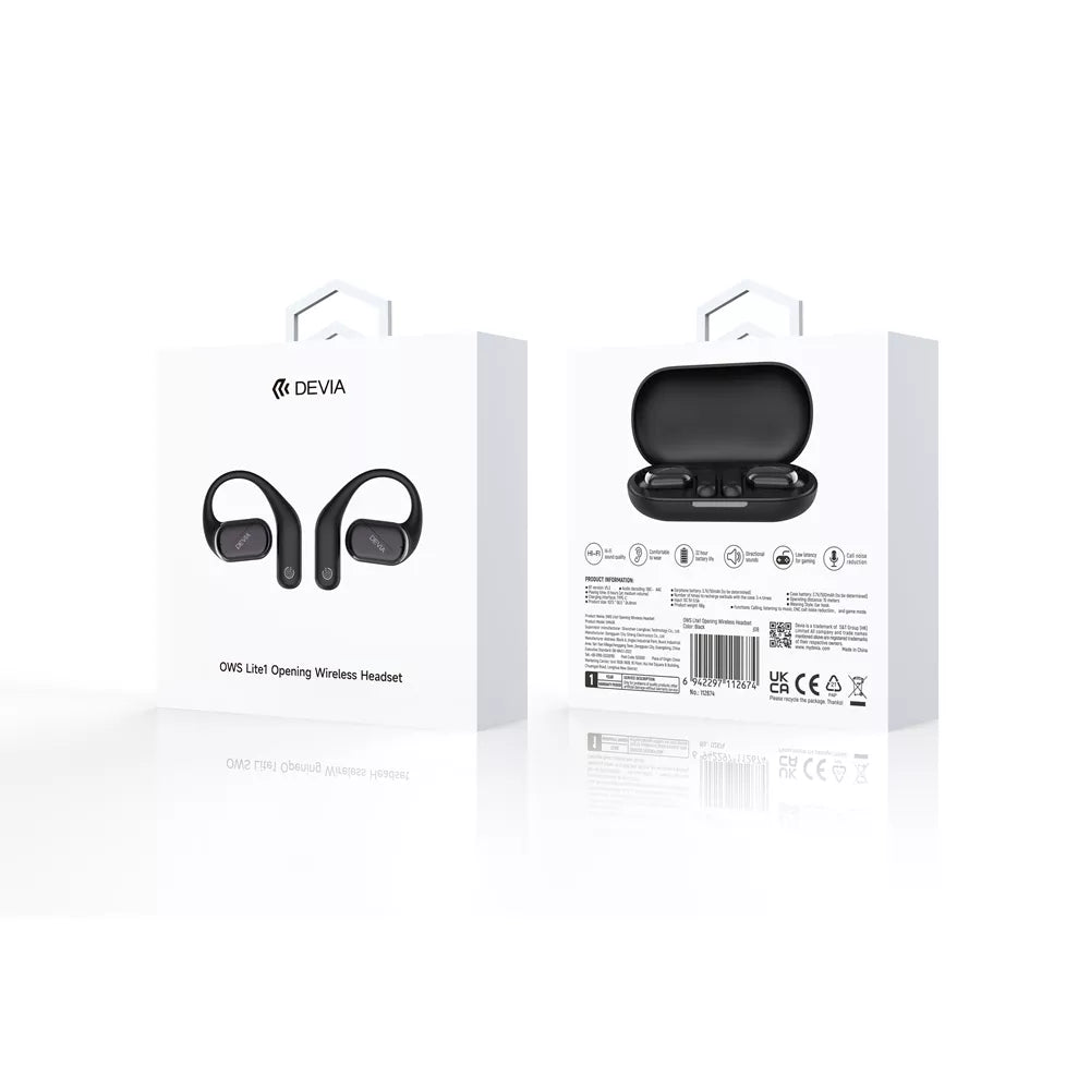 Devia - OWS Lite1 - Digital Display True Wireless Sports Earbuds & Charging Case - Black