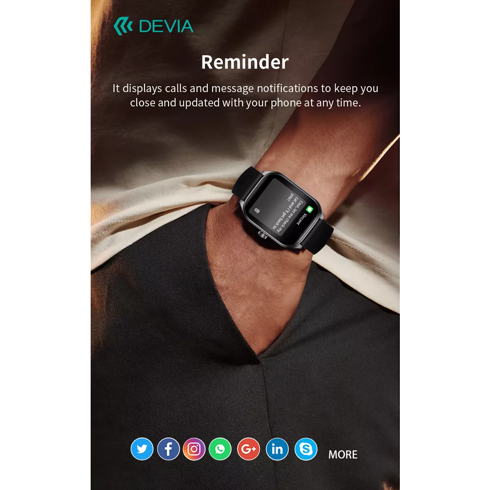 Devia - WT4 - Wireless Calling Bluetooth Waterproof SmartWatch - Black