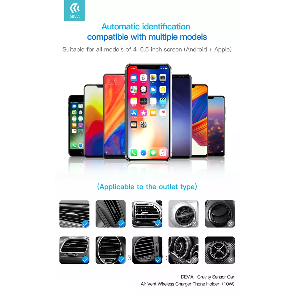 Devia - 10W Wireless Charging Gravity Sensor Air Vent Car Holder - Black
