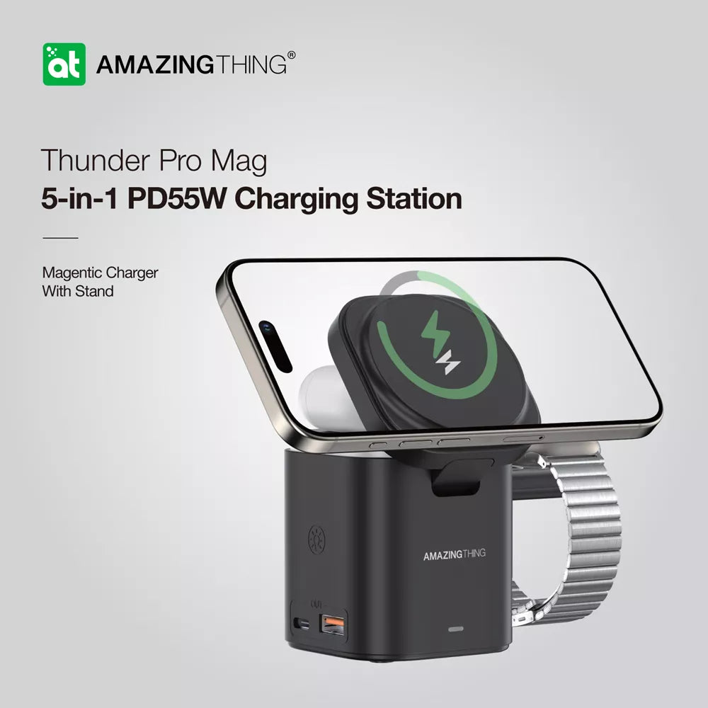 AMAZINGthing - Thunder Pro - 5-in-1 Charging MagSafe Station & Stand - Black