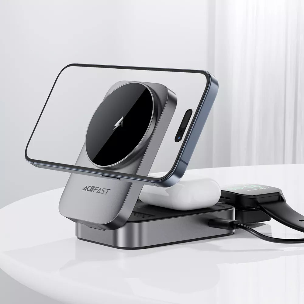 Acefast - 22.5W MagSafe Wireless Magnetic Charging Station for Apple iPhone, Airpods & Watch - Grey