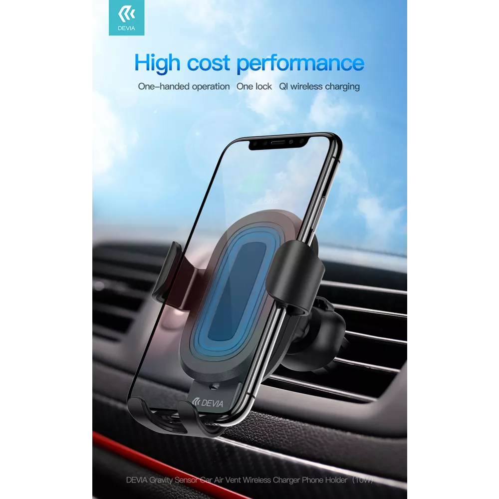 Devia - 10W Wireless Charging Gravity Sensor Air Vent Car Holder - Black
