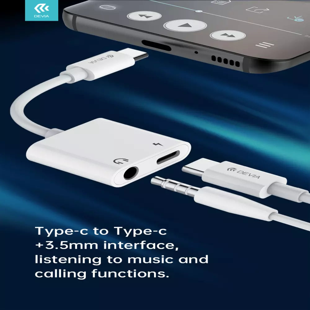 Devia - USB-C to 3.5mm & USB-C Headphone Adapter - White