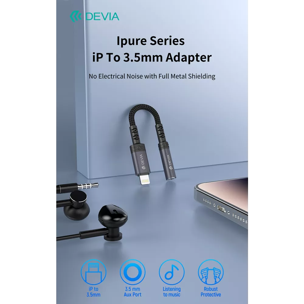 Devia - Non-MFI Lightning to 3.5mm Headphone Adapter - Black