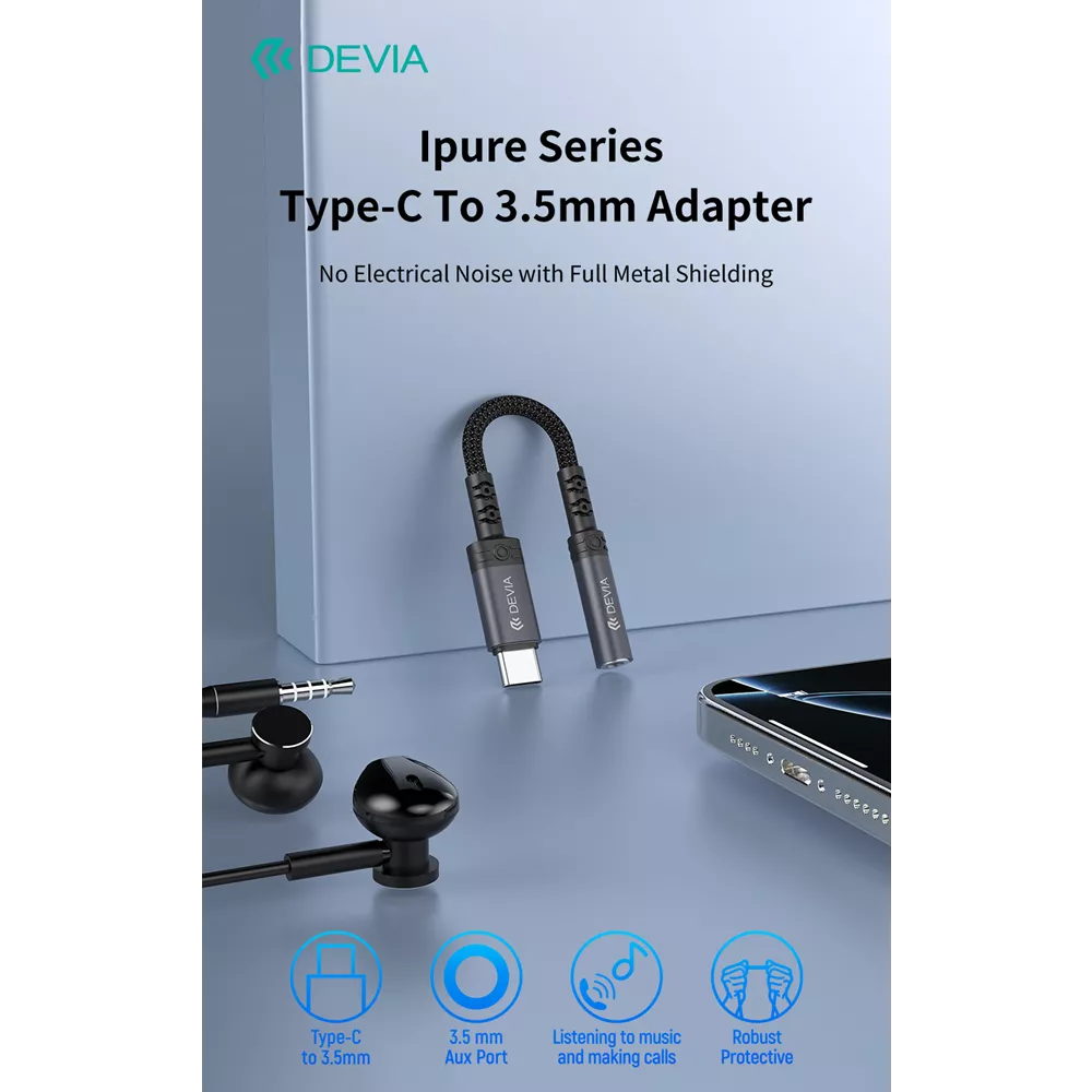 Devia - USB-C to 3.5mm Headphone Adapter - Black