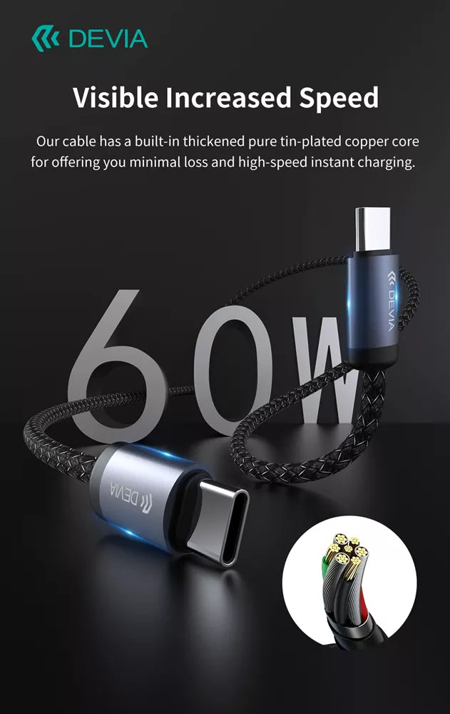 Devia - 3m (60W) Mesh Armour USB-C to USB-C Cable - Black