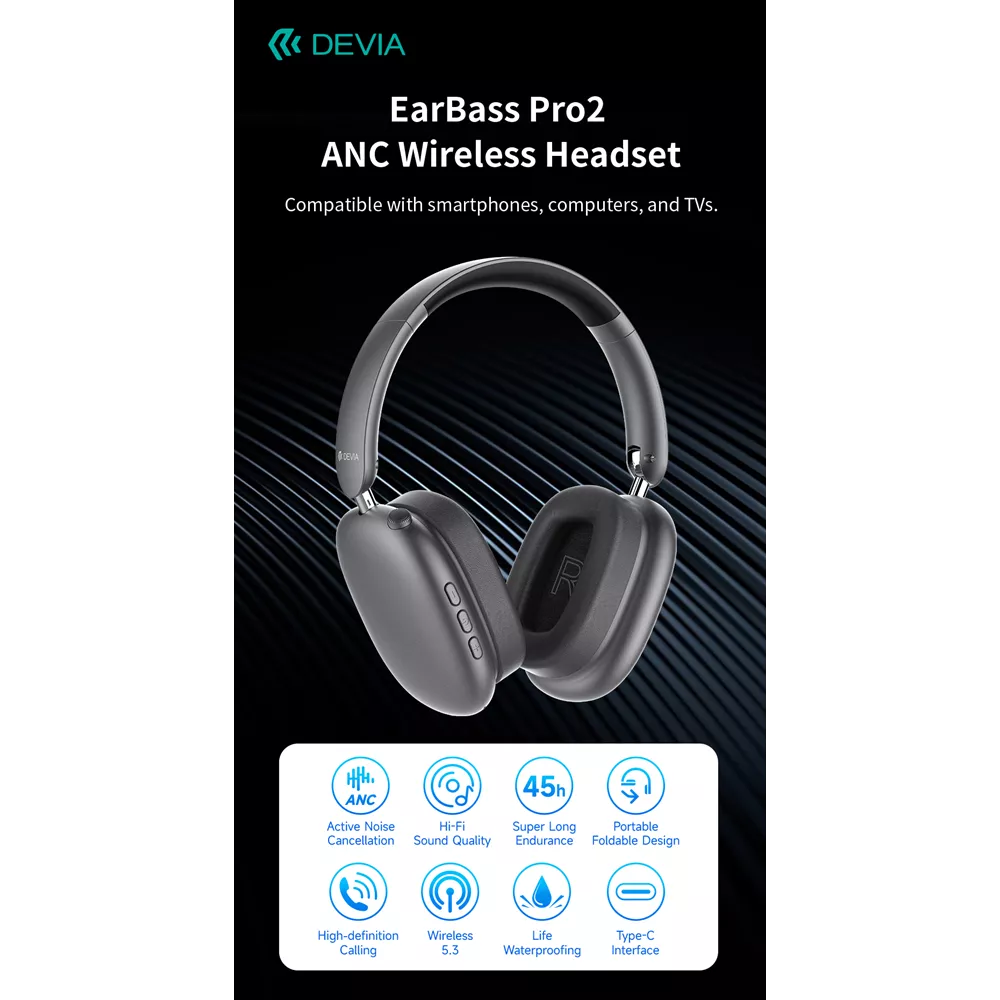 Devia - EarBass Pro2 - ANC On-Ear Wireless Headphones